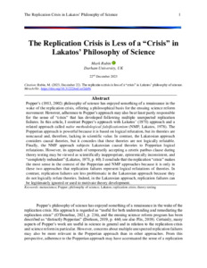 The Replication Crisis is Less of a â Crisisâ in Lakatosâ Philosophy of ...